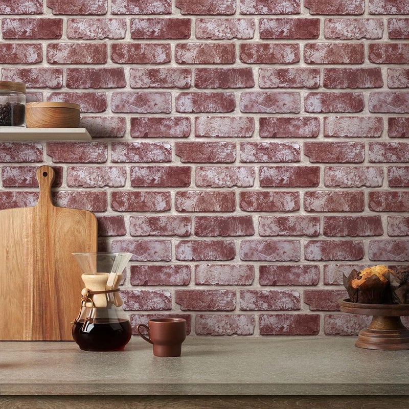 Commomy 3D Peel and Stick Brick Backsplash - 10 pcs 11.8"x11.8" Small Size PVC Printable Retro Faux Brick Wall Panels Brick Wallpaper Wall Tile for Kitchen,Bedroom,Bathroom,Living Room,Fireplace - Image 2